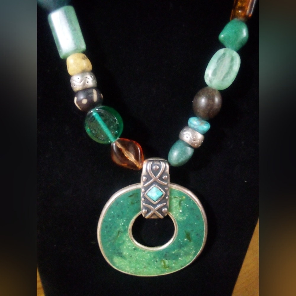 Chico's Bohemian Multi color beads Necklace Earthy tone's HOT!